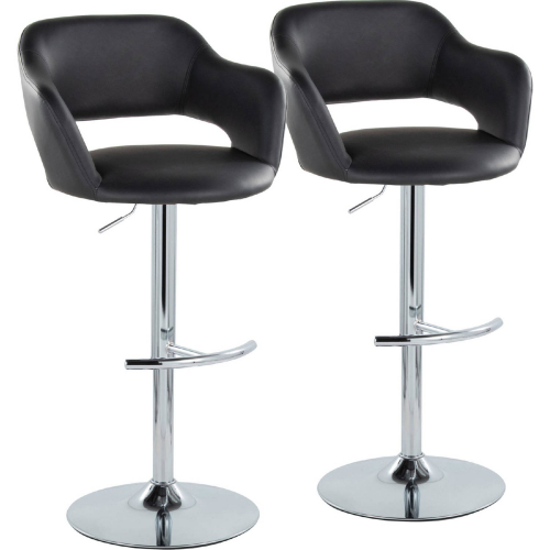 Margarite Adjustable Swivel Bar Stool in Chrome & Black Leatherette (Set of 2)